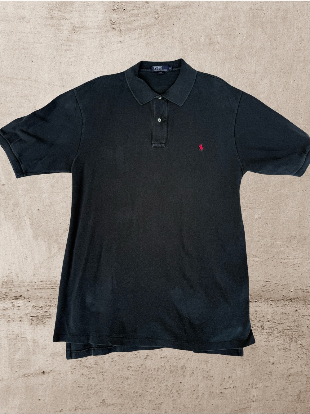 Vintage Polo by Ralph Lauren Black Pique Polo Shirt Red Pony, Men's Large Tall